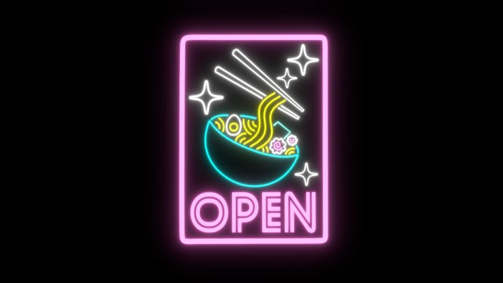Neon Ramen Sign | Stylized Restaurant Light 3D Model