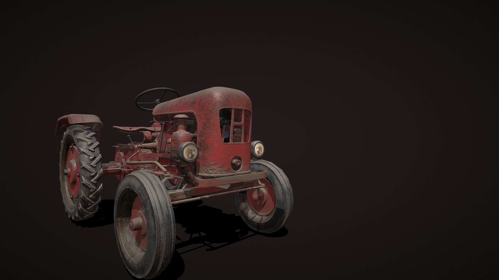 3D model Tractor old - This is a 3D model of the Tractor old. The 3D model is about a red tractor with a black background.
