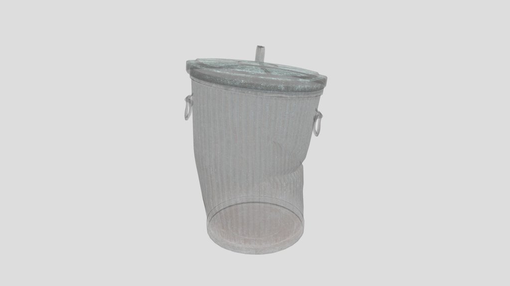 Midcentury Galvanized Trash Can Damaged