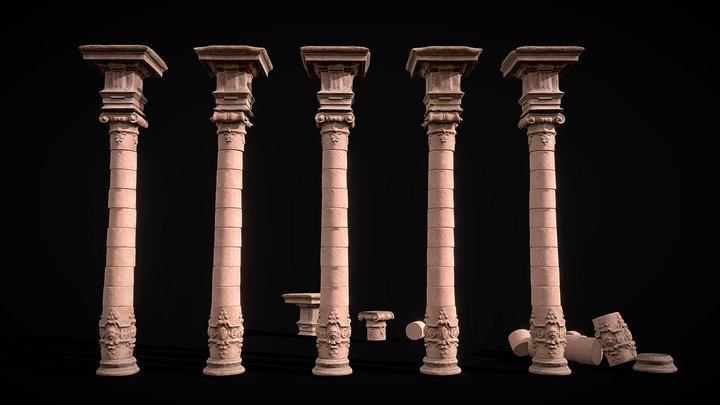Red Sandstone Heidleberg Modular Pillar 3D Model