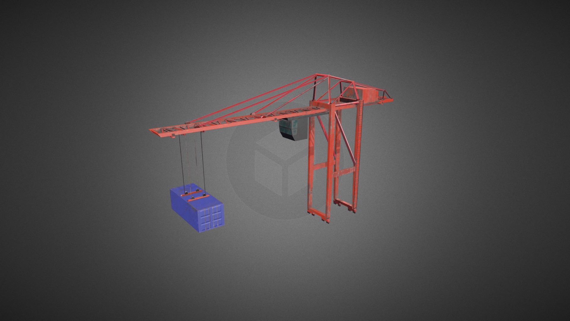 3D model Port container crane - This is a 3D model of the Port container crane. The 3D model is about a red and blue structure with a blue box on it.