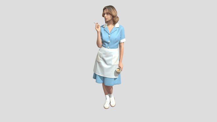 Retro Blue Uniform Waitress In Cigarette Break – Kostenloses 3D-Modell STL