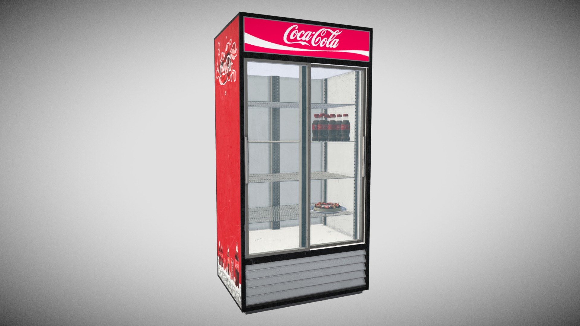 3D model Coca Cola Refrigerator - This is a 3D model of the Coca Cola Refrigerator. The 3D model is about a red and white box with a window.