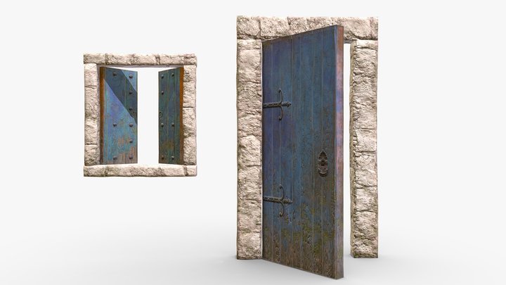 Painted Wood Door & Windows 3D Model