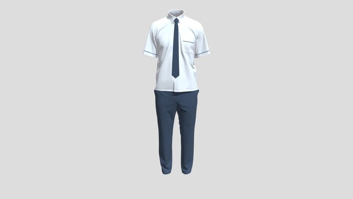 School Uniform Male with Necktie Untucked 3D Model