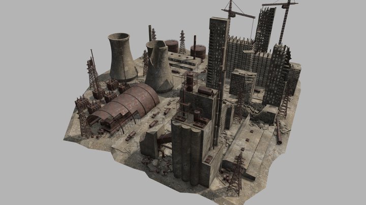 Abandoned Factory And Power Station 3D Model