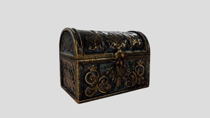 Golden Baroque Treasure Chest with Patina 3D Model