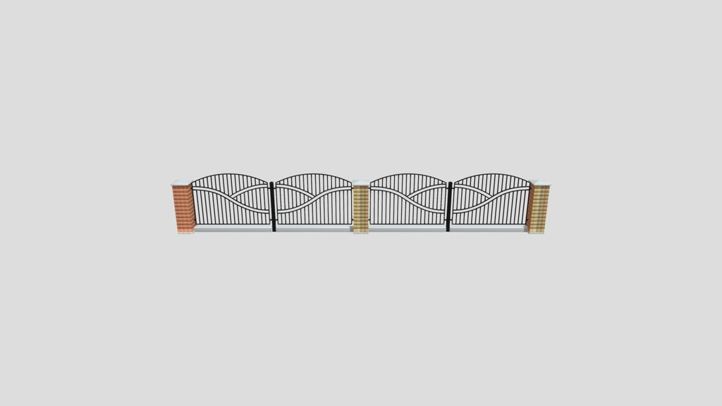 Brick Fence With Forged Metal Lattice Waves
