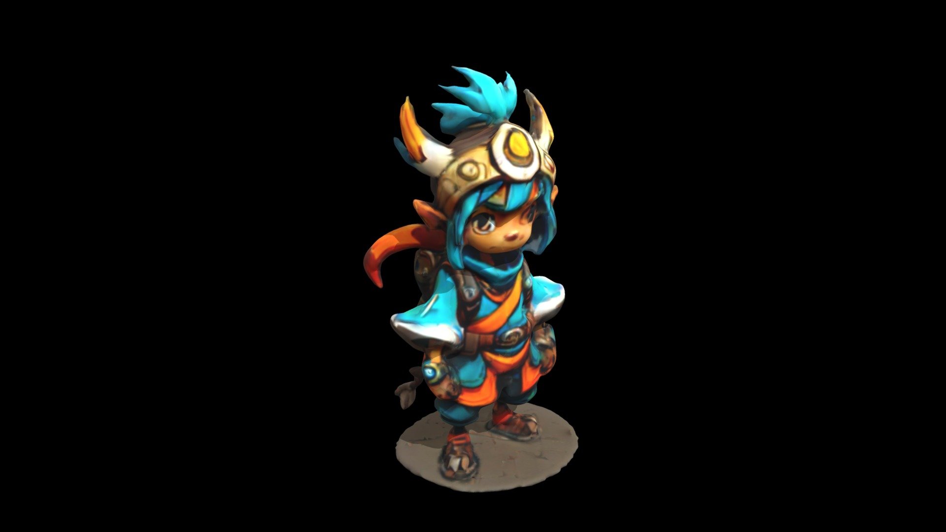 a cartoon character with blue hair and a horn - Download Free 3D model ...