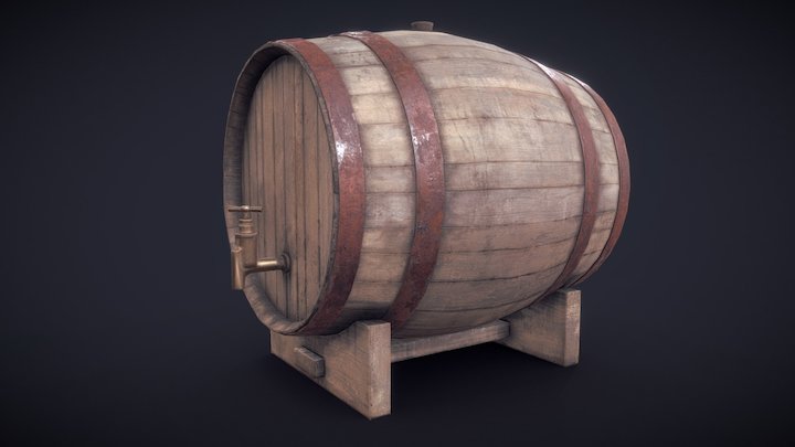 Old Wine Barrel 3D Model
