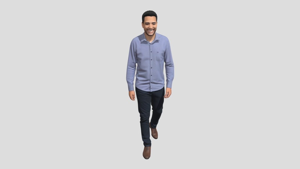 Smiling Man in a Blue Button-Down Shirt