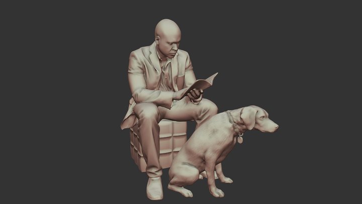 Hombre Leyendo Con Perro 3D Model