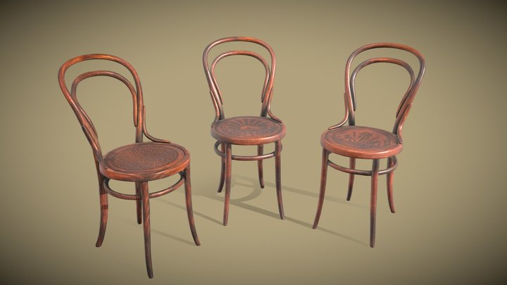 Coffee house chairs Set - dark wood 3D Model