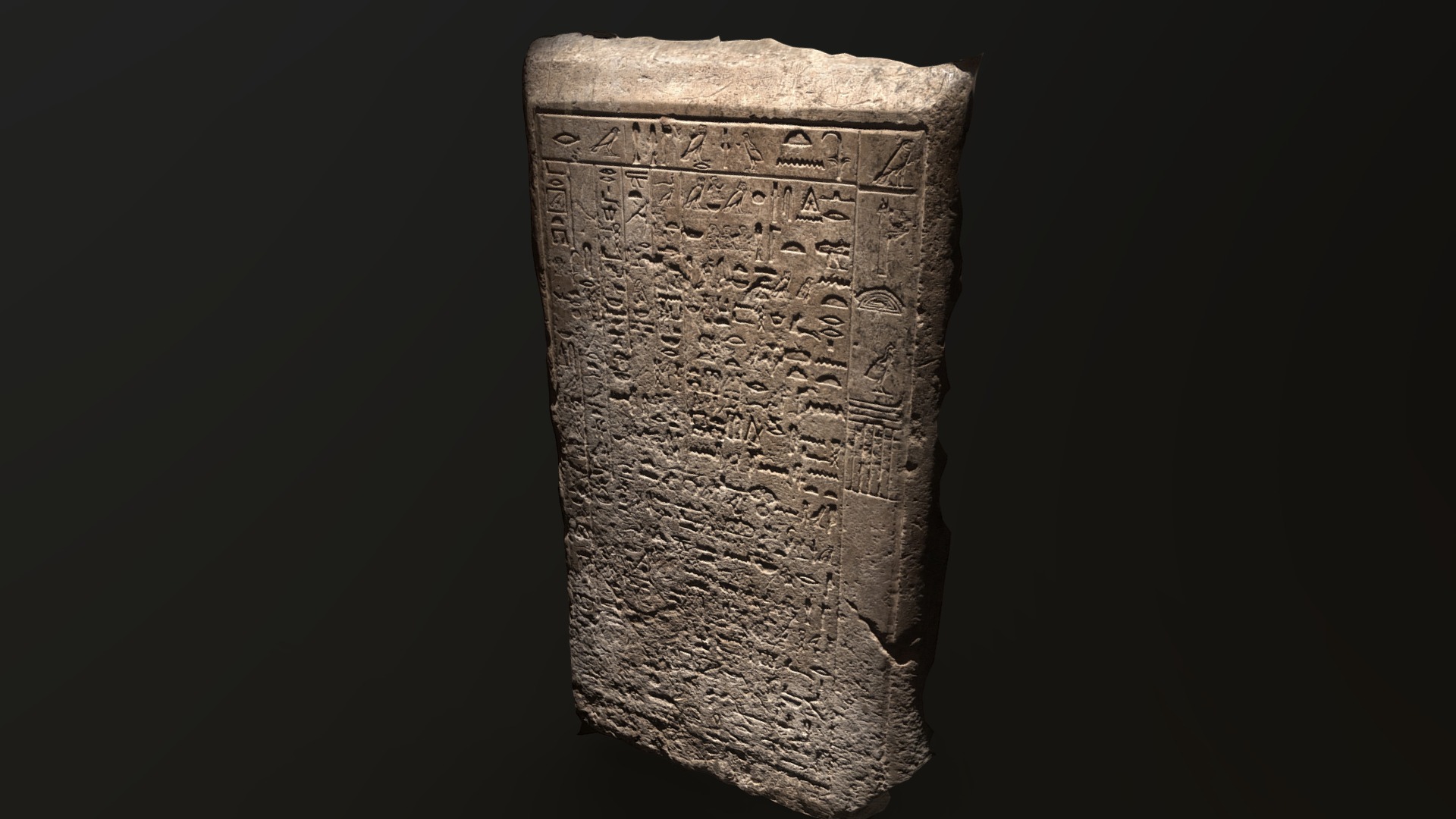 3D model Egyptian Stone Tablet 03 (photogrammetry scan) - This is a 3D model of the Egyptian Stone Tablet 03 (photogrammetry scan). The 3D model is about a stone with writing on it.