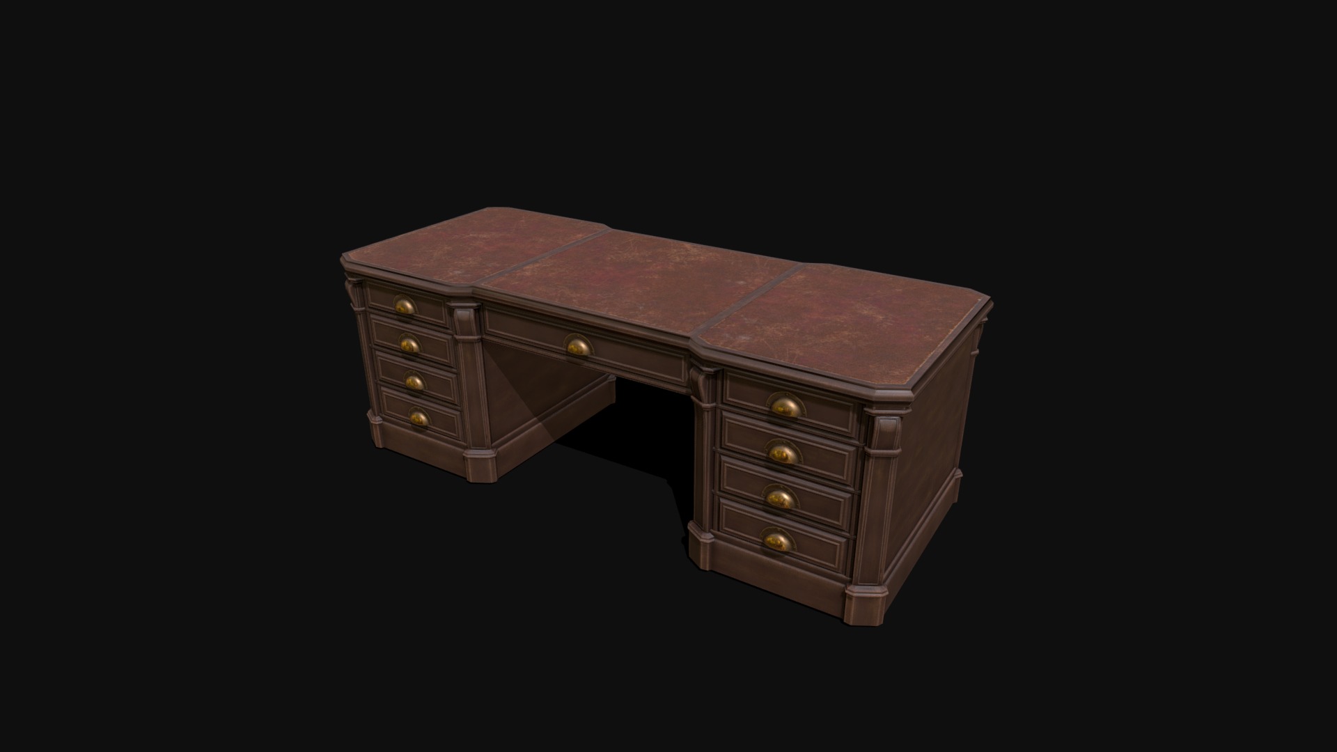 3D model Victorian Desk - This is a 3D model of the Victorian Desk. The 3D model is about a rectangular box with gold knobs.