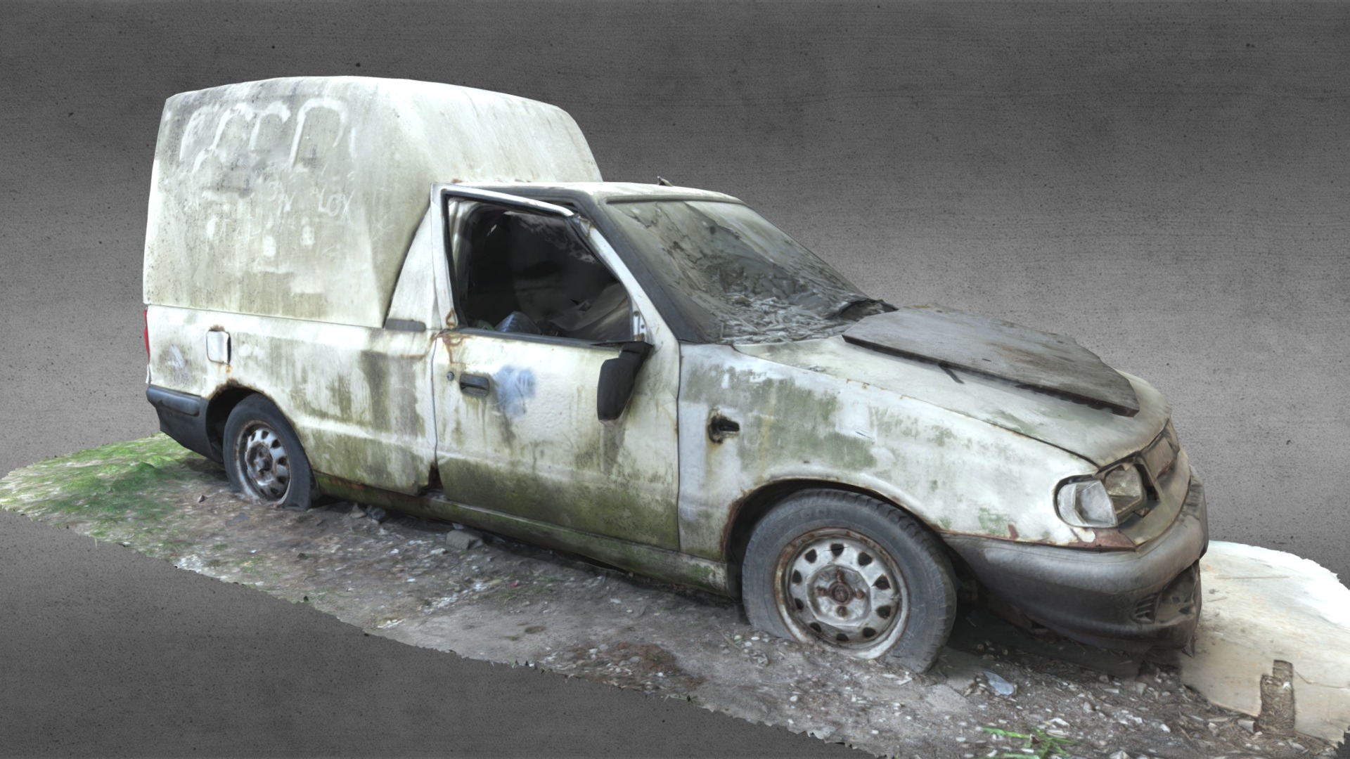 3D model Skoda Felicia Pickup Car Wreck - This is a 3D model of the Skoda Felicia Pickup Car Wreck. The 3D model is about a car with a smashed front end.