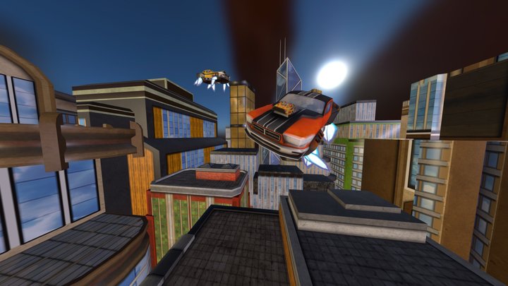 Sci-Fi city & hover muscle car & taxi 3D Model