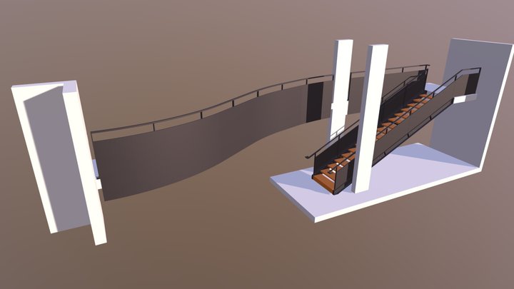 Escalier métallique avec marche bois 3D Model
