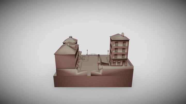 Low poly City scene Montmartre (Paris) 3D Model