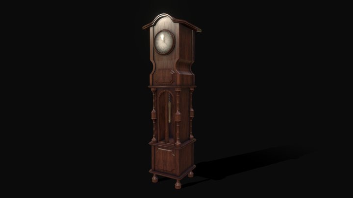 Old Wooden Grandfather Clock 3D Model