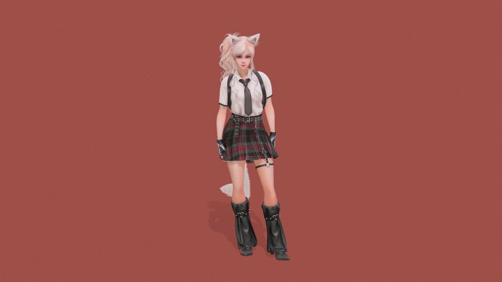 Foxy Catgirl - Sweet, Cute and Strong character 3D Model
