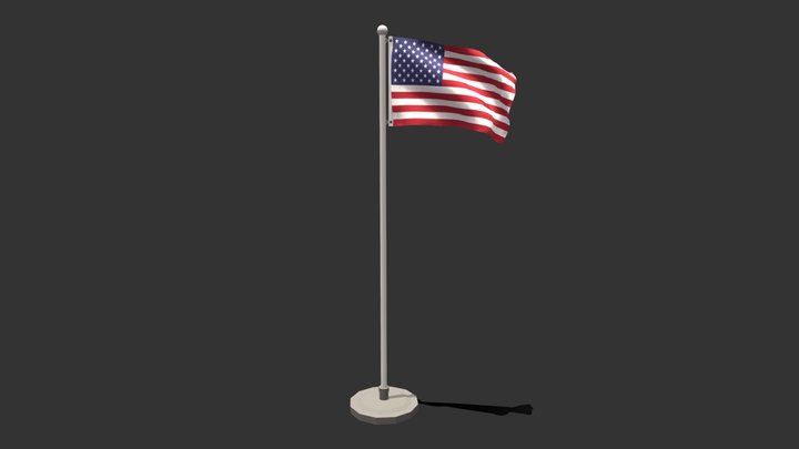 Low Poly Seamless Animated USA Flag 3D Model