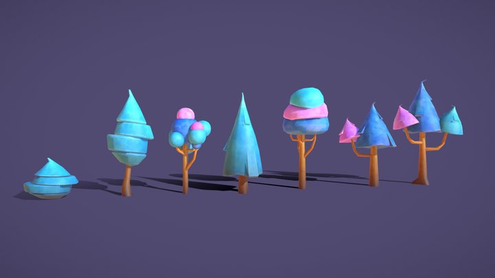 Low Poly Stylized Tree Pack 3 - Winter 3D Model