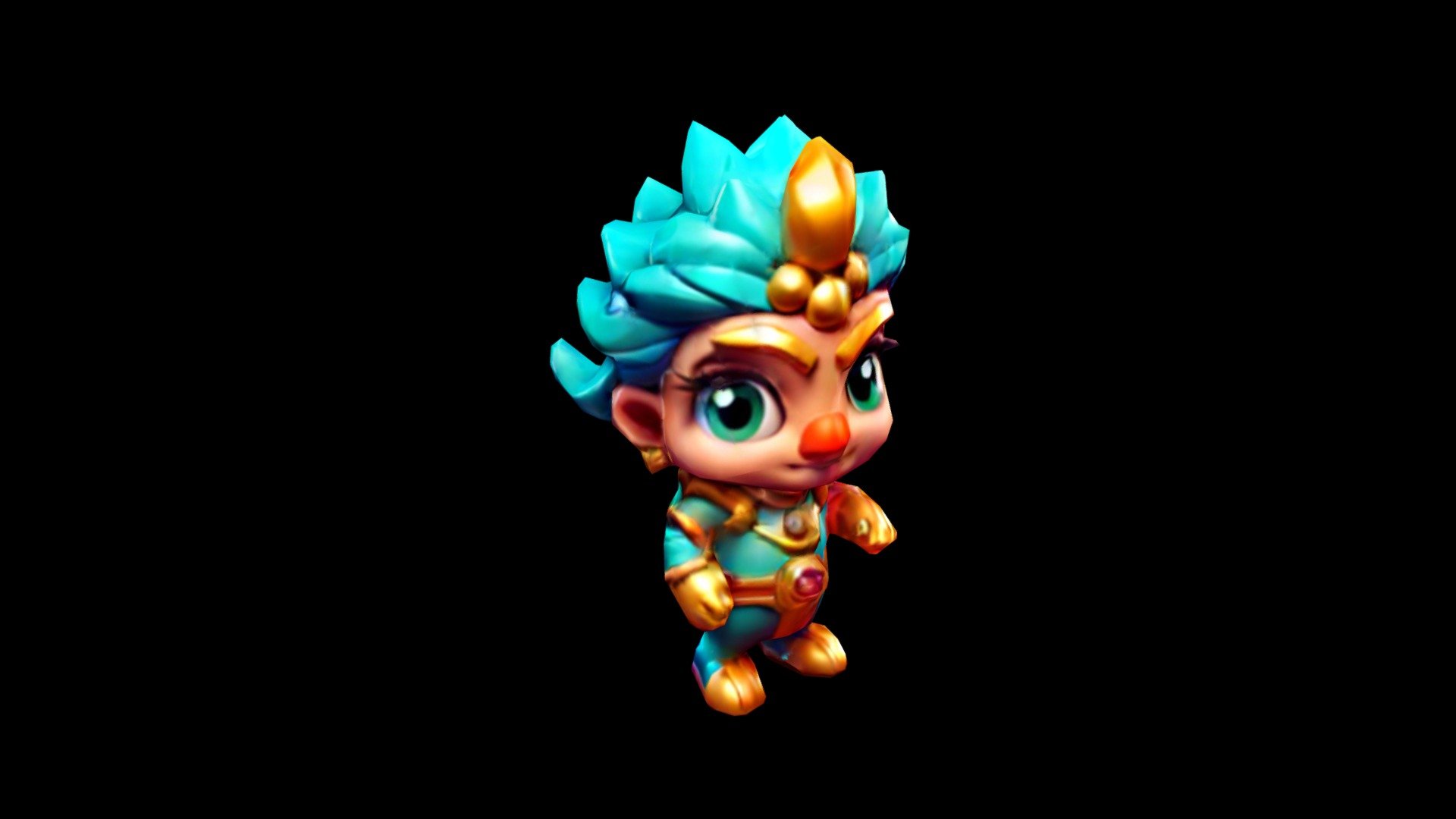 a cartoon character with blue hair and gold a - Download Free 3D model ...