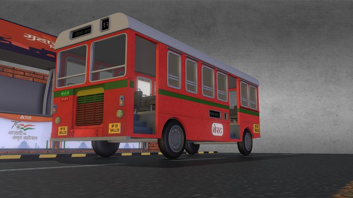 Mumbai BST Bus with low poly Interier 3D Model