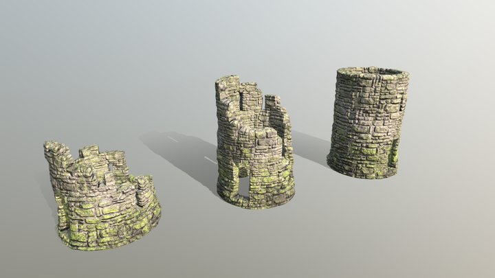 Pack of old towers in ruins 3D Model