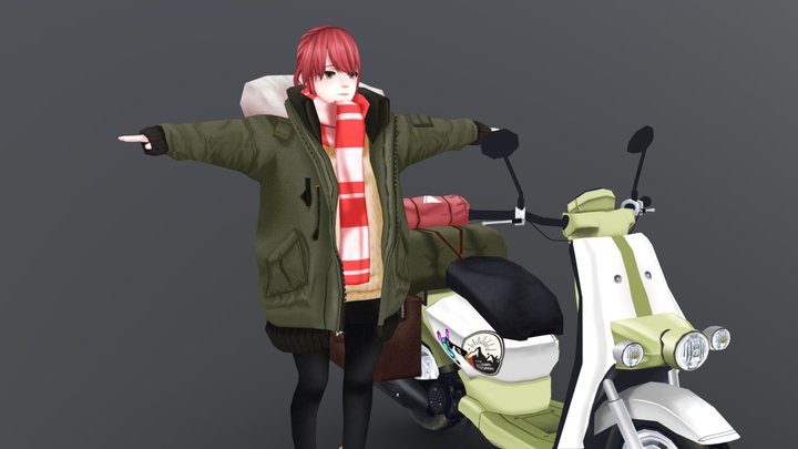 Girl & Scooter (hand painted) 3D Model