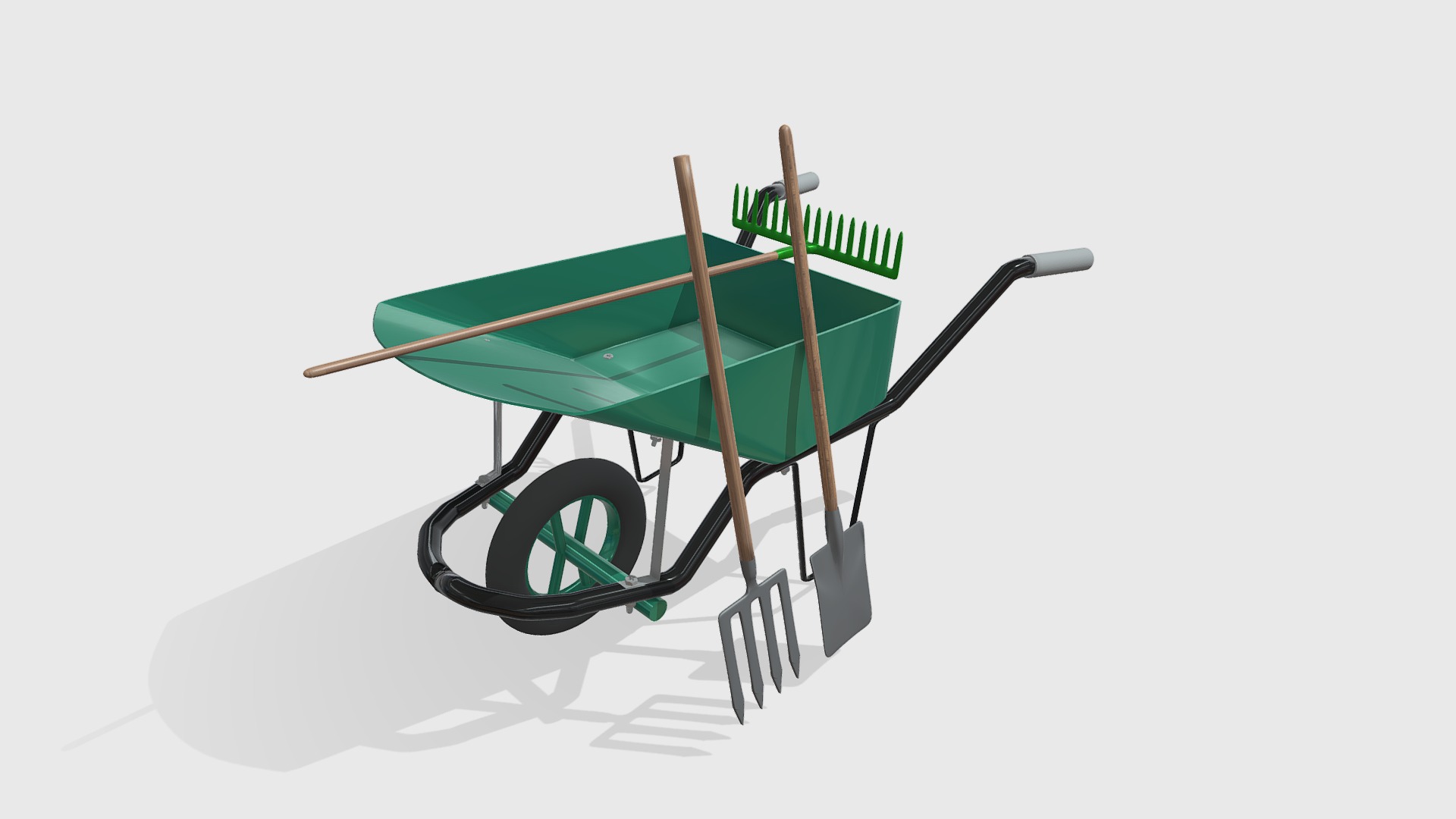 3D model Green Barrow - This is a 3D model of the Green Barrow. The 3D model is about a green and black cart.