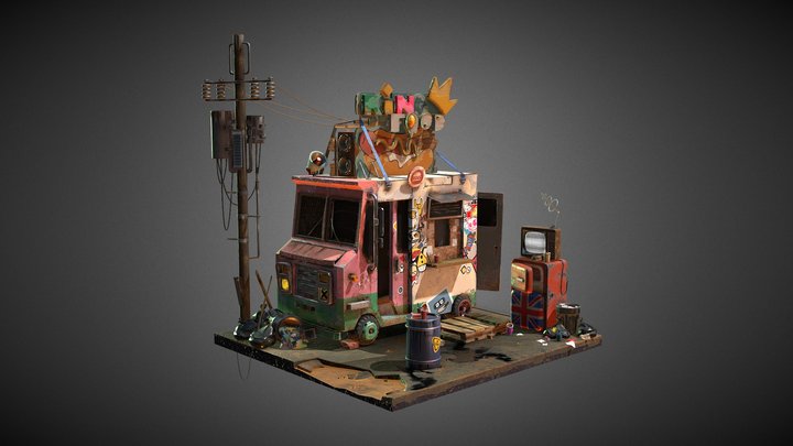 Post Apocalyptic Food Truck 3D Model
