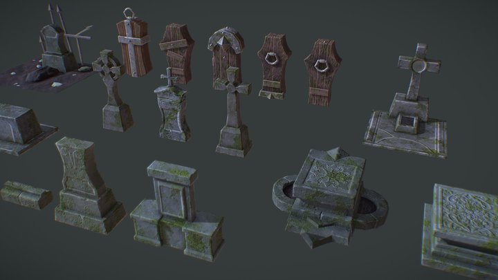 Coffins and Tombstones halloween 3D Model