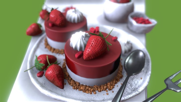 Little Strawberry Cakes 3D Model