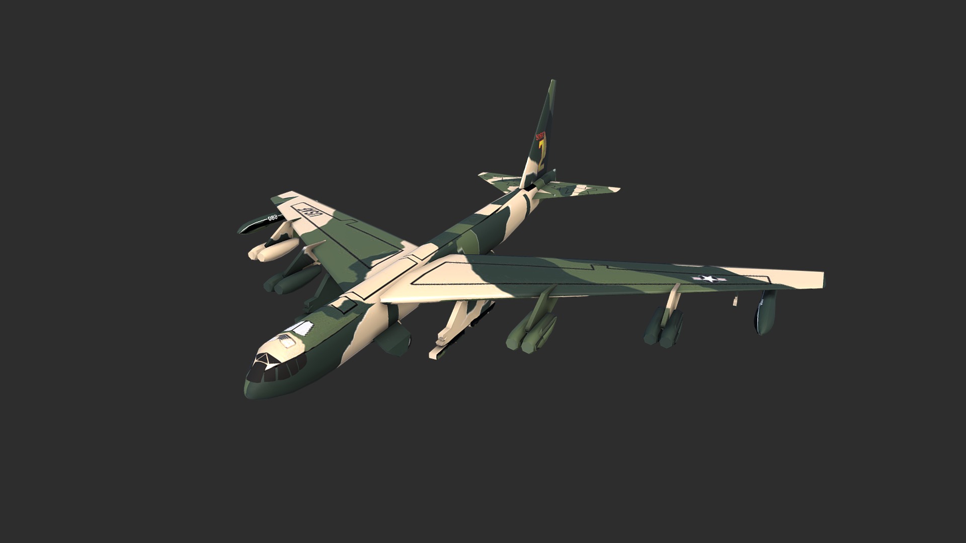 3D model B 52 - This is a 3D model of the B 52. The 3D model is about a couple of military planes.