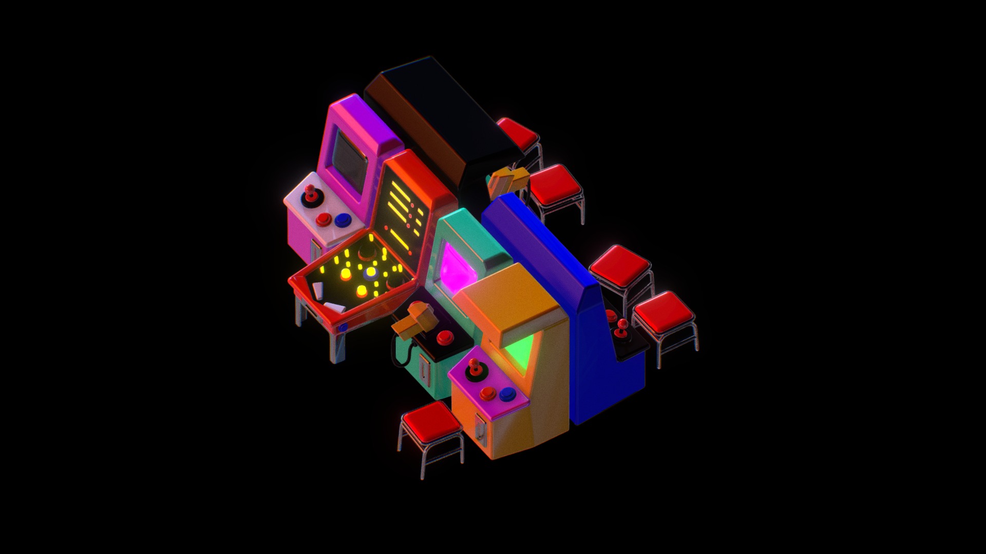 3D model ARCADE - This is a 3D model of the ARCADE. The 3D model is about a toy house with a black background.