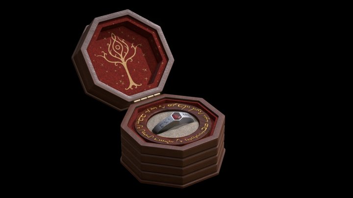 Silver Elvish Ring With Adorned Garnet 3D Model