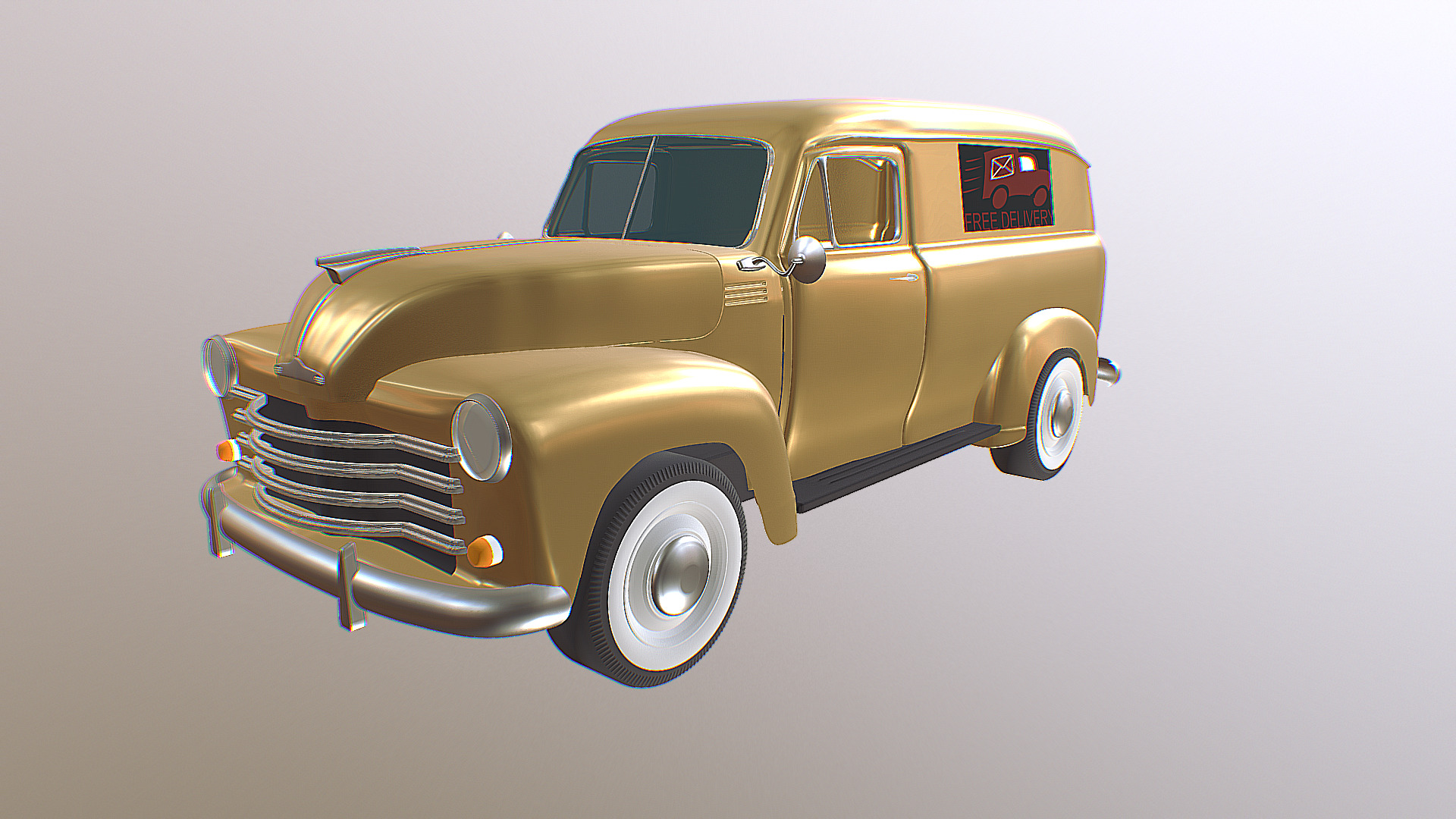 3D model 1951 Chev Delivery Van - This is a 3D model of the 1951 Chev Delivery Van. The 3D model is about a toy car with a sign on it.