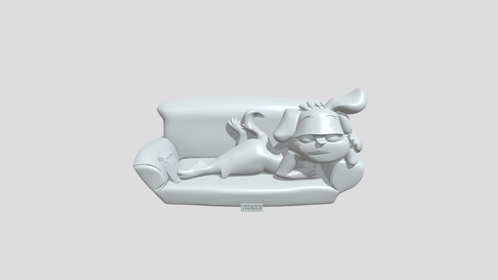 Dog on red couch with phone 3D Model