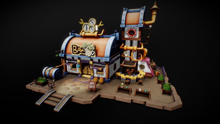 Stylized Steam Punk Bar 3D Model 3D Model