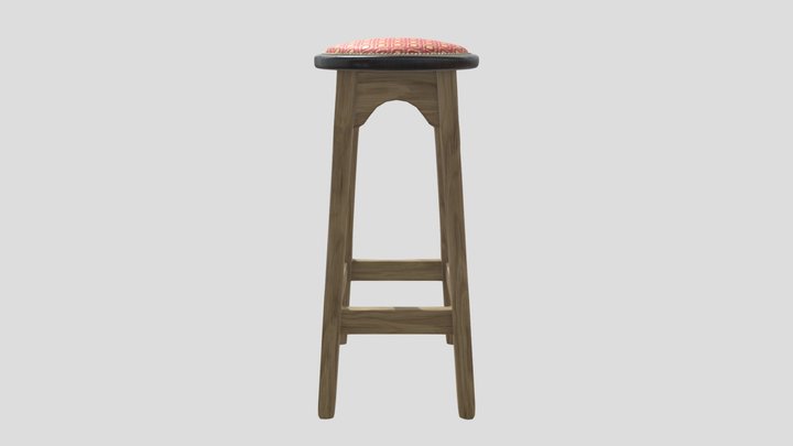 Tall Irish Pub Stool - Alt. Red Upholstery 3D Model