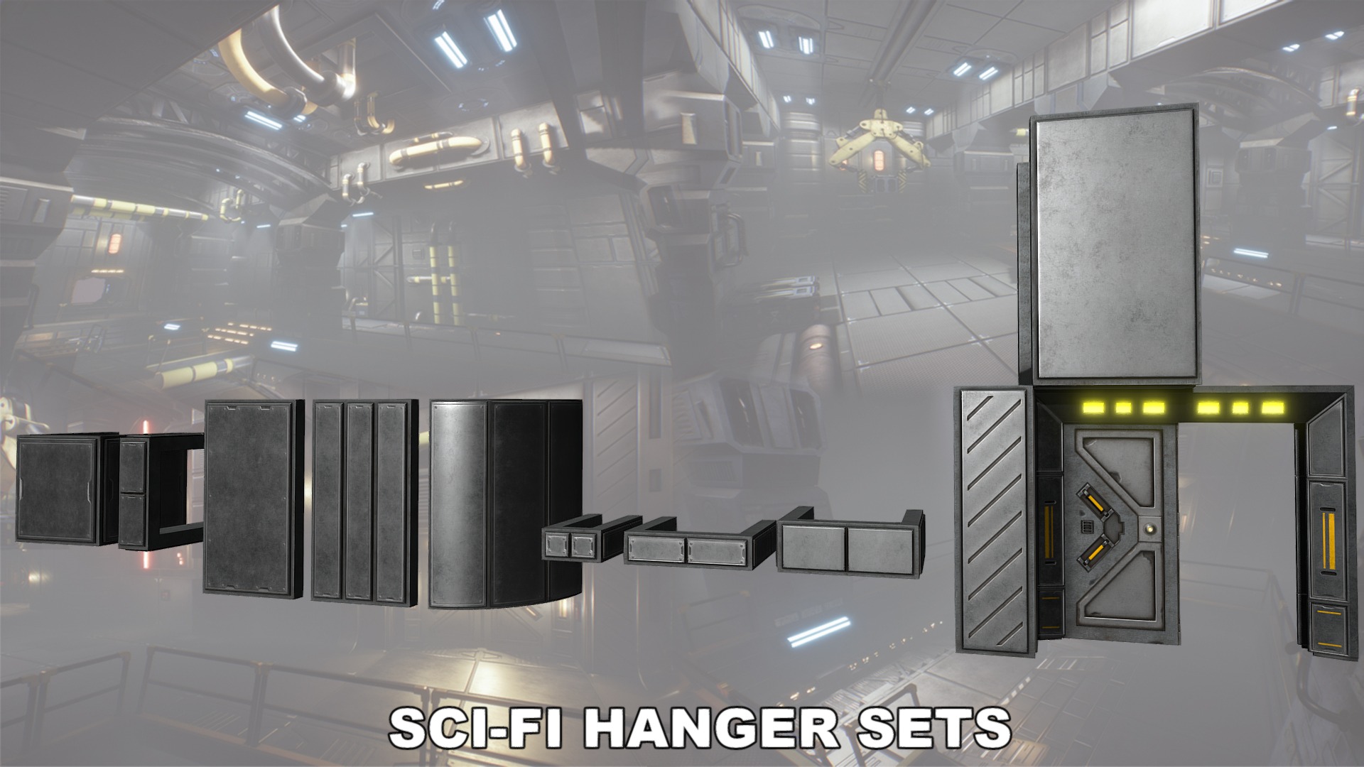 3D model Sci-fi Asset Hangerpack 003 - This is a 3D model of the Sci-fi Asset Hangerpack 003. The 3D model is about a room with a lot of cabinets.