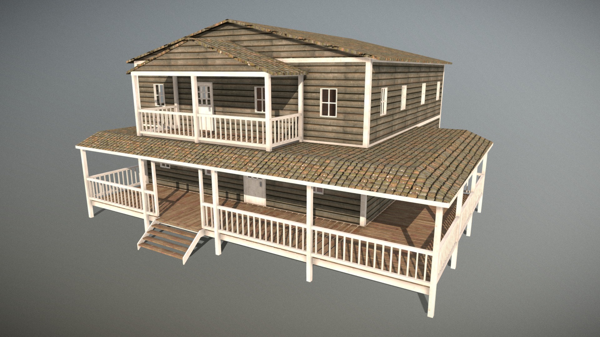 3D model Ranch House - This is a 3D model of the Ranch House. The 3D model is about a house with a deck.