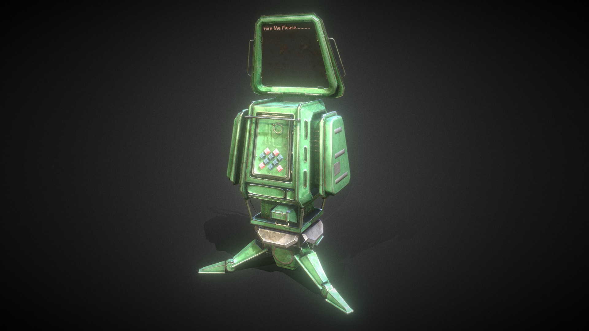 3D model Computer Terminal 1000Poly - This is a 3D model of the Computer Terminal 1000Poly. The 3D model is about a green and black robot.