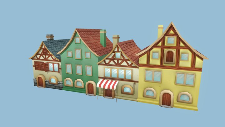 Stylised German buildings 3D Model