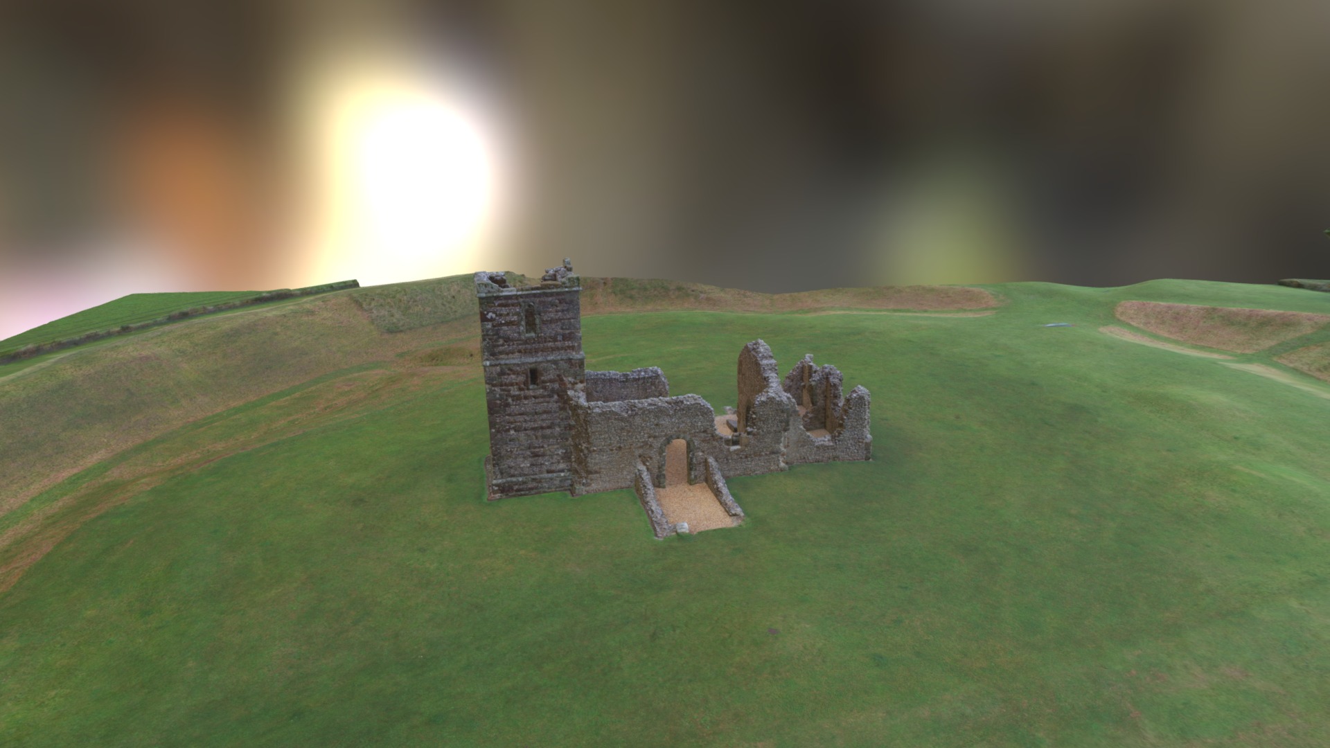 3D model Knowlton Church - This is a 3D model of the Knowlton Church. The 3D model is about a video game of a castle on a green field.