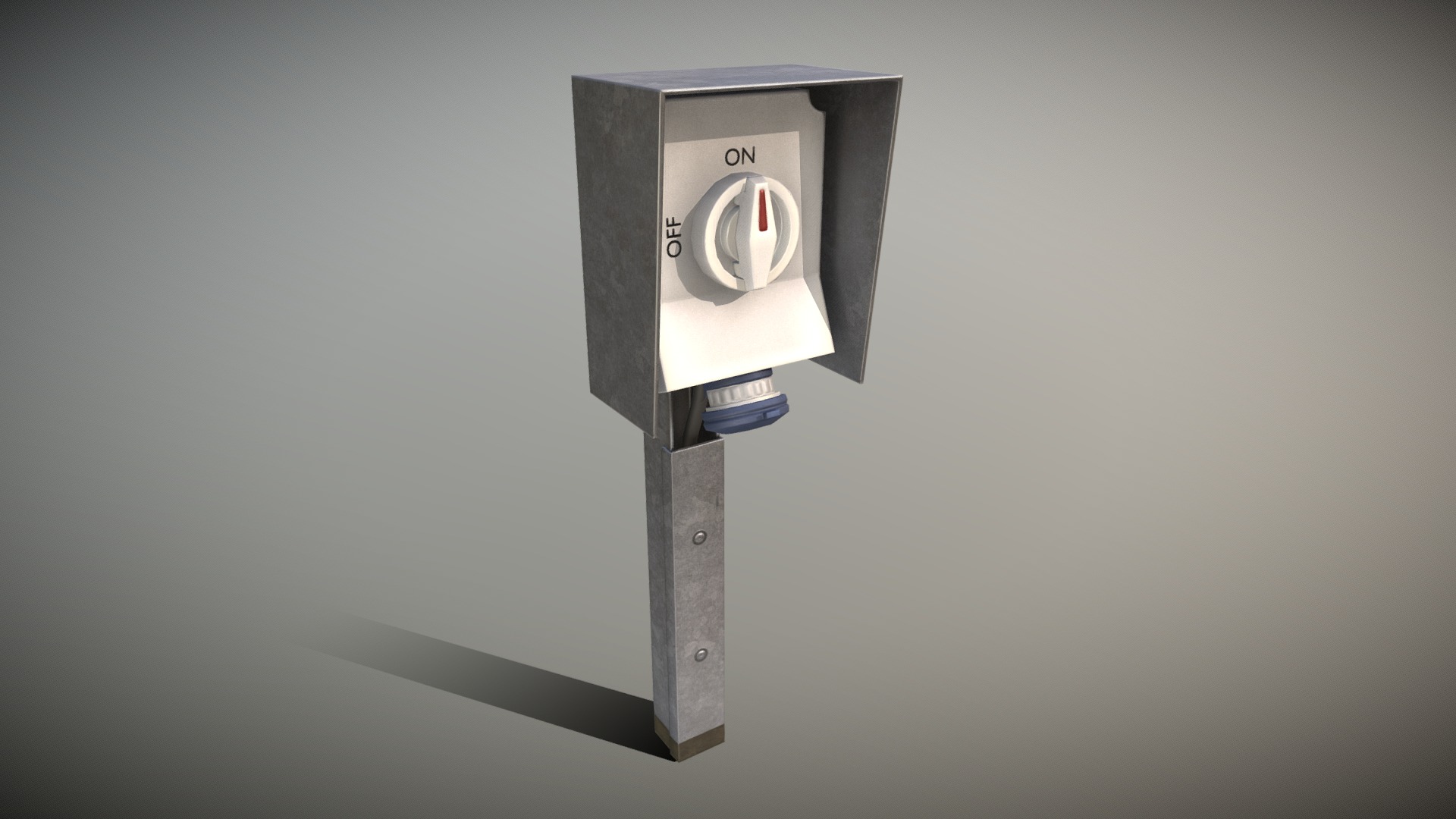 3D model Industrial Power Socket (Low-Poly) - This is a 3D model of the Industrial Power Socket (Low-Poly). The 3D model is about a metal box with a metal handle.