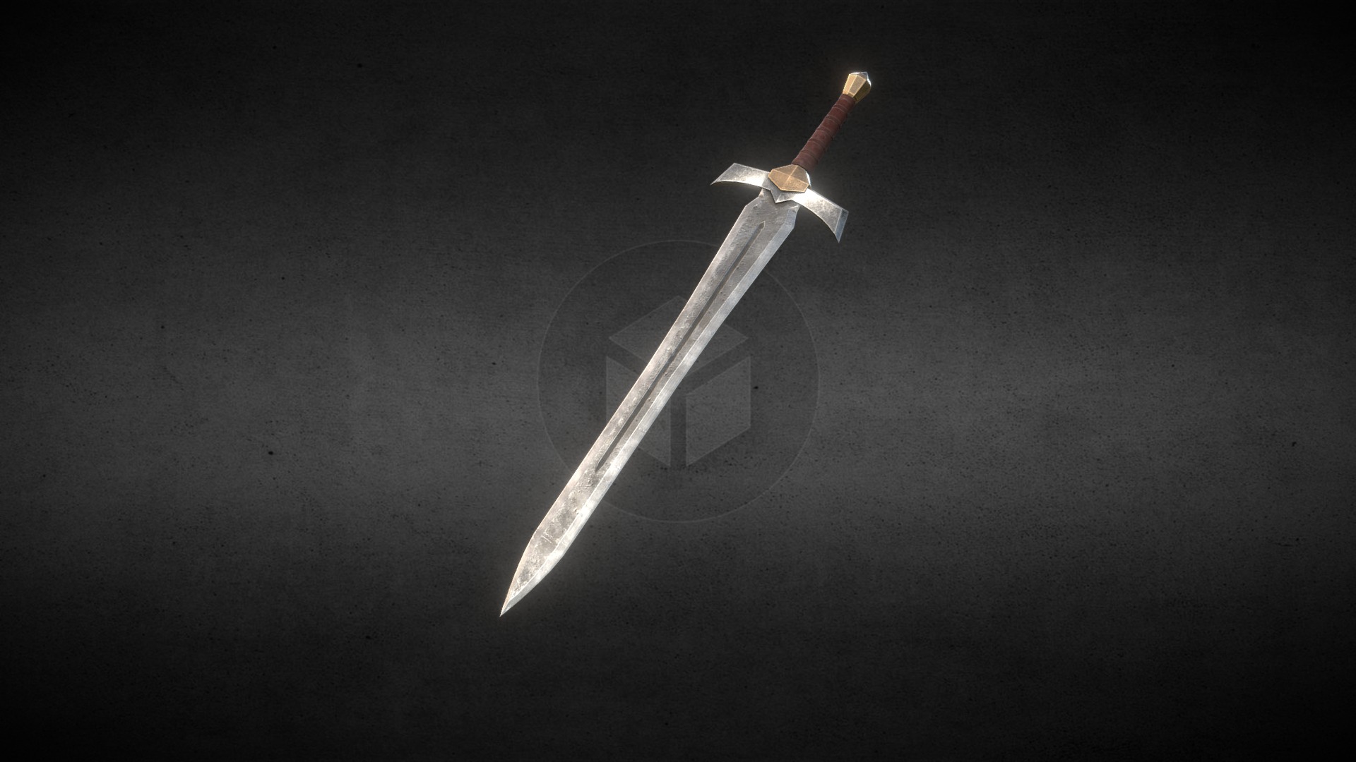 3D model Steel Longsword - This is a 3D model of the Steel Longsword. The 3D model is about a sword on a black background.