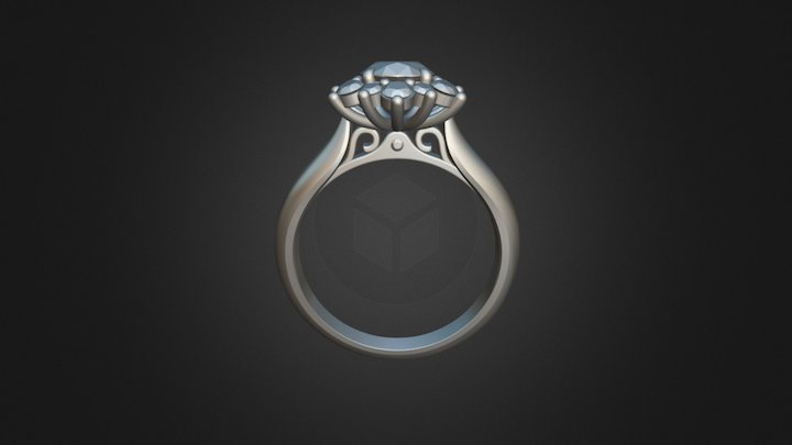 Engagement ring with round gemstone 013 3D Model